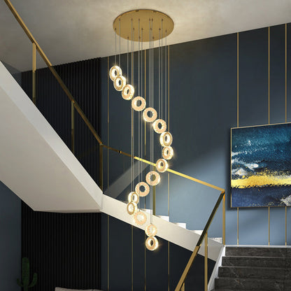 Modern Luxury Round Circle Staggered Rotating Stainless Steel Crystal LED Chandelier For Living Room