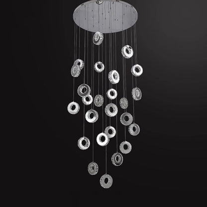 Modern Luxury Round Circle Staggered Rotating Stainless Steel Crystal LED Chandelier For Living Room