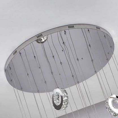 Modern Luxury Round Circle Staggered Rotating Stainless Steel Crystal LED Chandelier For Living Room