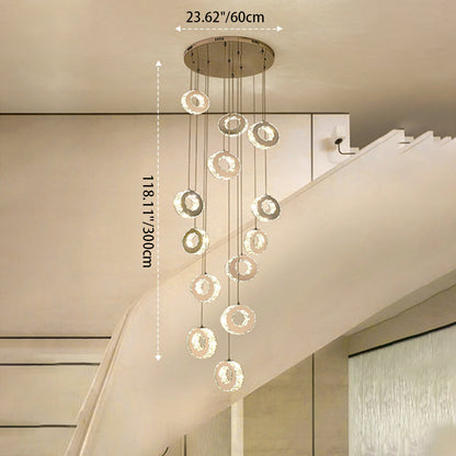 Modern Luxury Round Circle Staggered Rotating Stainless Steel Crystal LED Chandelier For Living Room