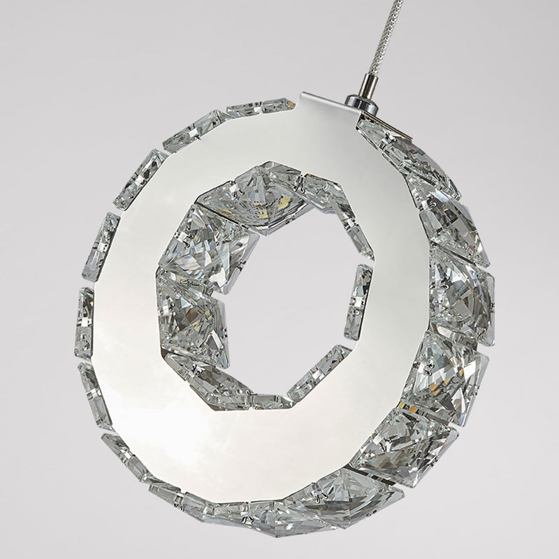 Modern Luxury Round Circle Staggered Rotating Stainless Steel Crystal LED Chandelier For Living Room