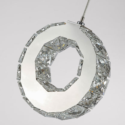 Modern Luxury Round Circle Staggered Rotating Stainless Steel Crystal LED Chandelier For Living Room