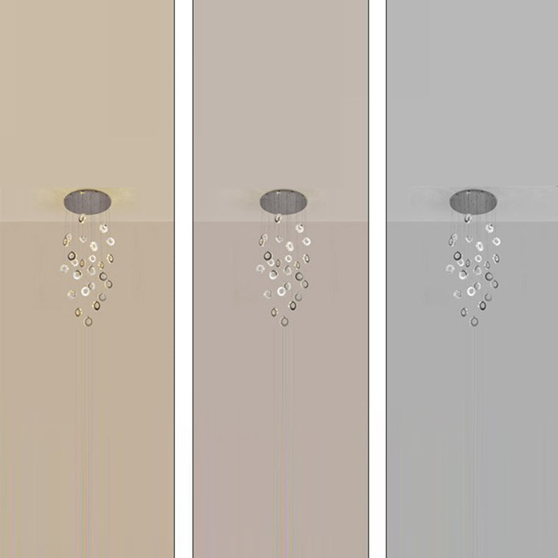Modern Luxury Round Circle Staggered Rotating Stainless Steel Crystal LED Chandelier For Living Room