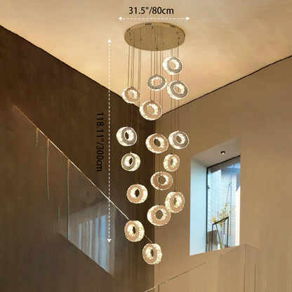 Modern Luxury Round Circle Staggered Rotating Stainless Steel Crystal LED Chandelier For Living Room