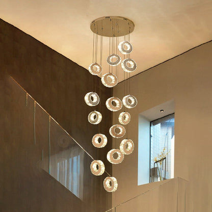 Modern Luxury Round Circle Staggered Rotating Stainless Steel Crystal LED Chandelier For Living Room