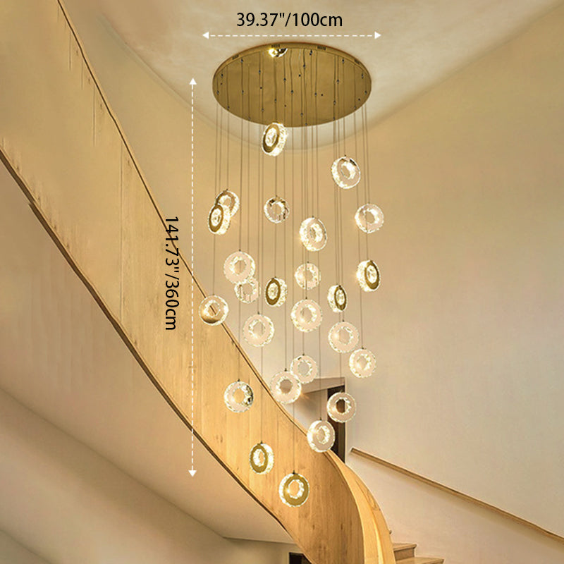 Modern Luxury Round Circle Staggered Rotating Stainless Steel Crystal LED Chandelier For Living Room