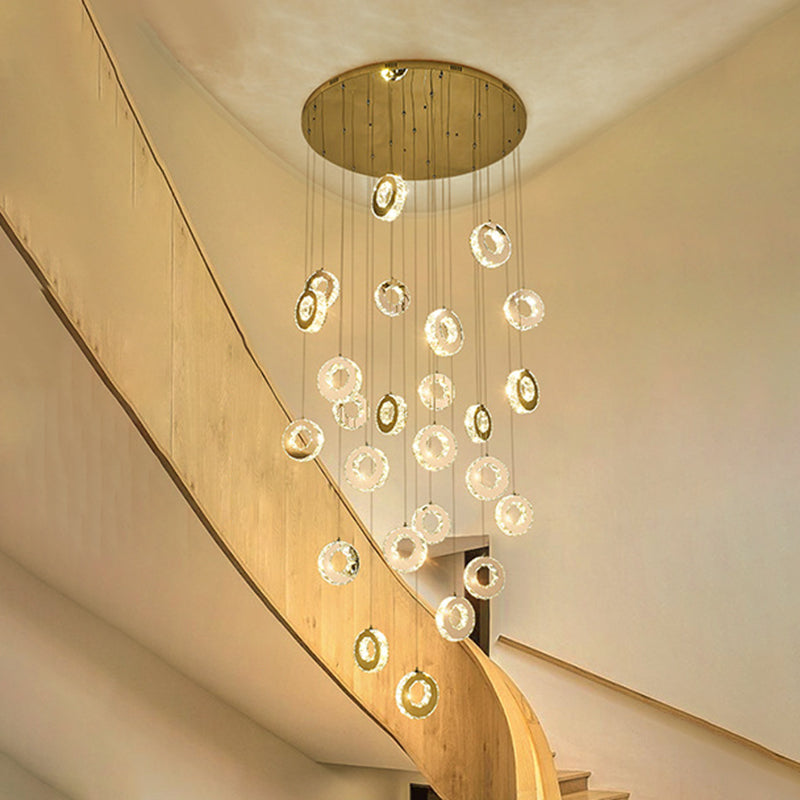 Modern Luxury Round Circle Staggered Rotating Stainless Steel Crystal LED Chandelier For Living Room