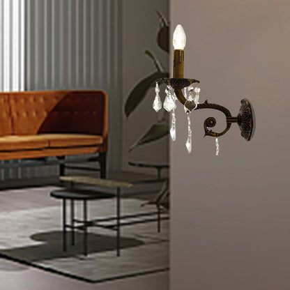 Traditional Vintage Twig Candle Shaped Copper Crystal 1-Light Wall Sconce Lamp For Bedroom