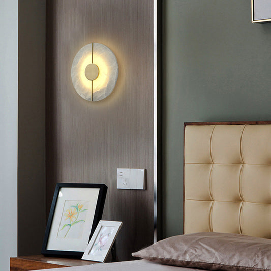 Modern Minimalist Round Oval Iron Marble LED Wall Sconce Lamp For Bedroom