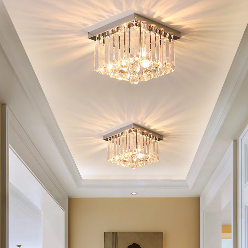 Modern Luxury Round Square Stainless Steel Crystal 2/4 Light Flush Mount Ceiling Light For Bedroom