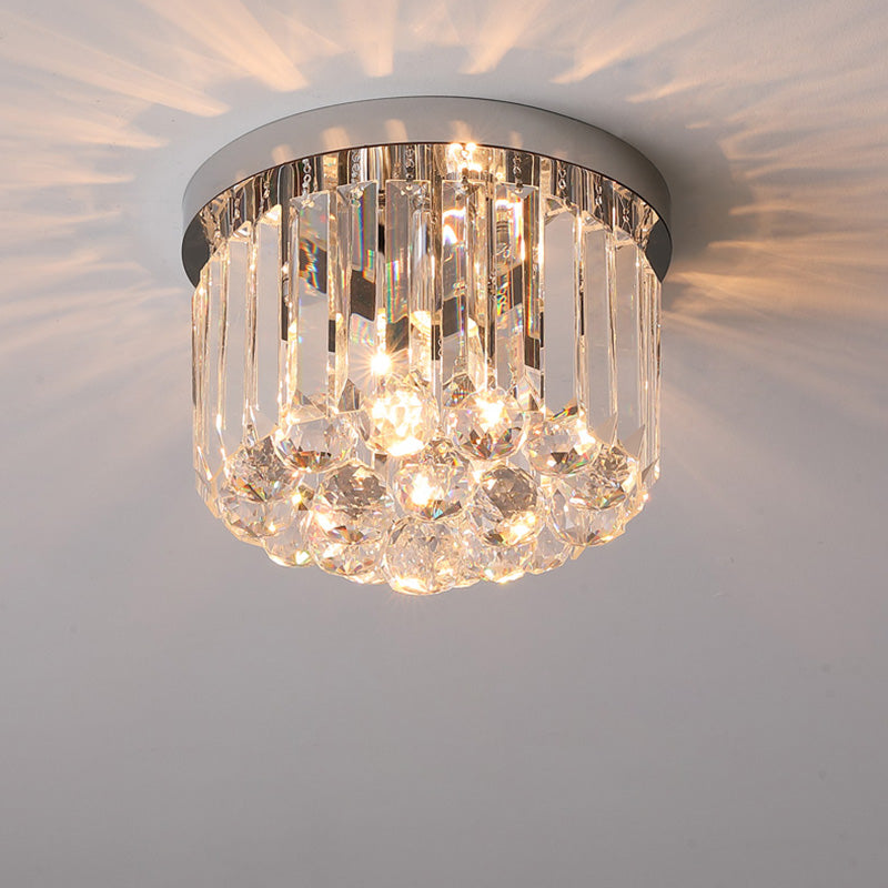 Modern Luxury Round Square Stainless Steel Crystal 2/4 Light Flush Mount Ceiling Light For Bedroom
