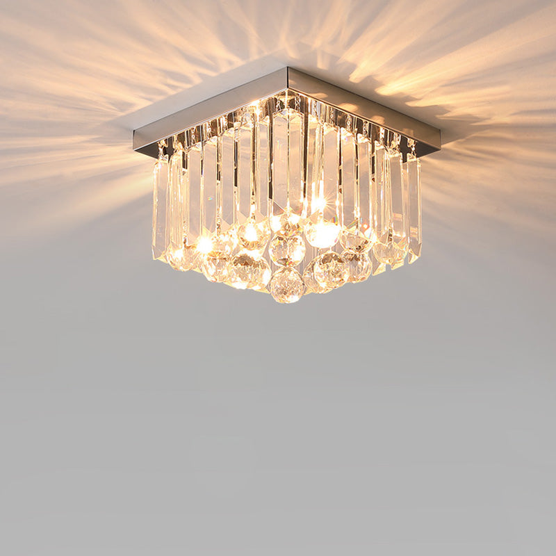 Modern Luxury Round Square Stainless Steel Crystal 2/4 Light Flush Mount Ceiling Light For Bedroom
