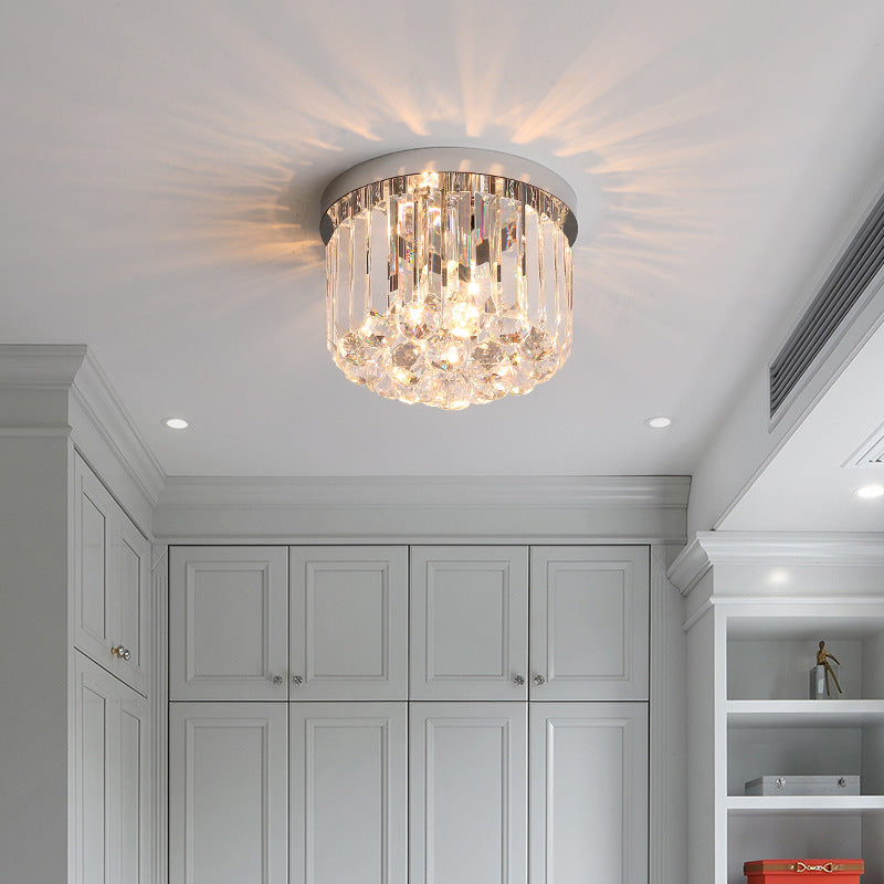 Modern Luxury Round Square Stainless Steel Crystal 2/4 Light Flush Mount Ceiling Light For Bedroom