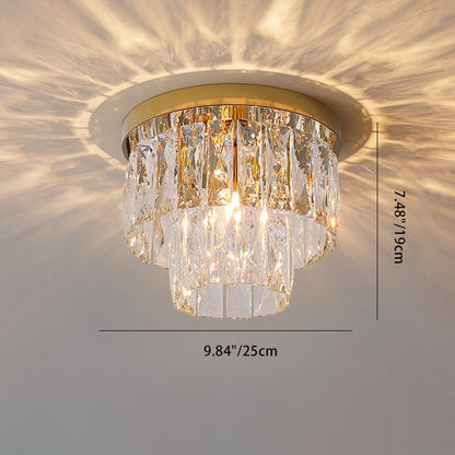 Modern Luxury Round Square Stainless Steel Crystal 2/4 Light Flush Mount Ceiling Light For Bedroom