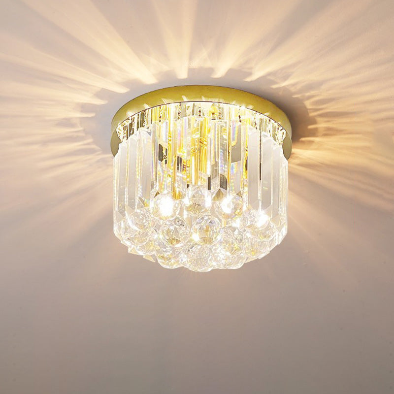 Modern Luxury Round Square Stainless Steel Crystal 2/4 Light Flush Mount Ceiling Light For Bedroom