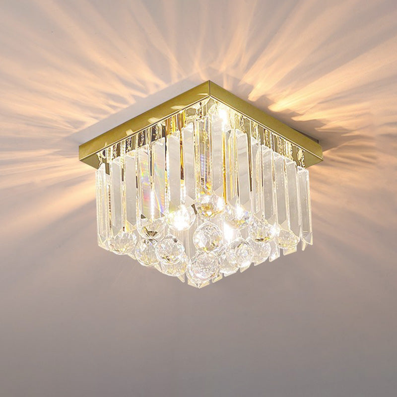 Modern Luxury Round Square Stainless Steel Crystal 2/4 Light Flush Mount Ceiling Light For Bedroom