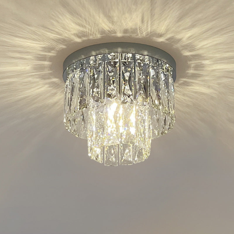 Modern Luxury Round Square Stainless Steel Crystal 2/4 Light Flush Mount Ceiling Light For Bedroom
