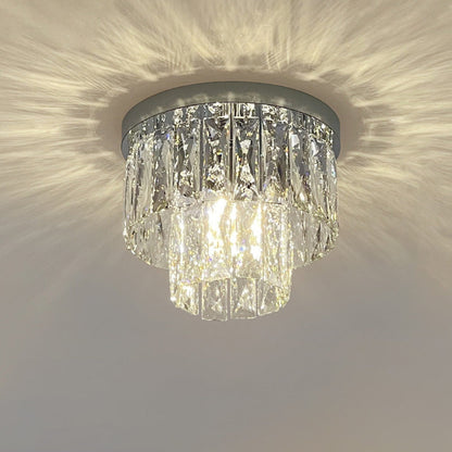Modern Luxury Round Square Stainless Steel Crystal 2/4 Light Flush Mount Ceiling Light For Bedroom