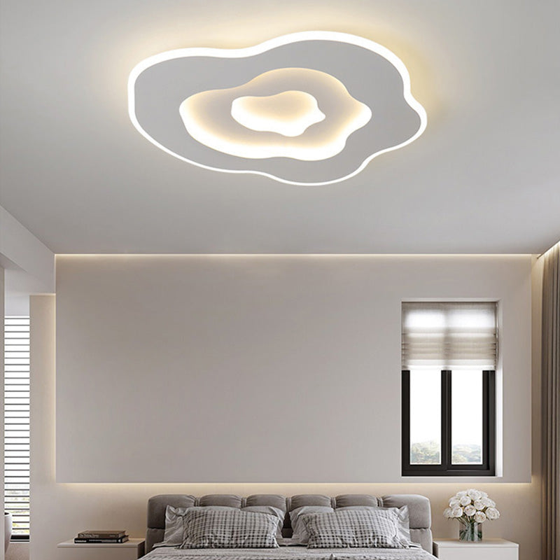 Modern Minimalist Cloud Irregular Round Iron LED Flush Mount Ceiling Light For Bedroom