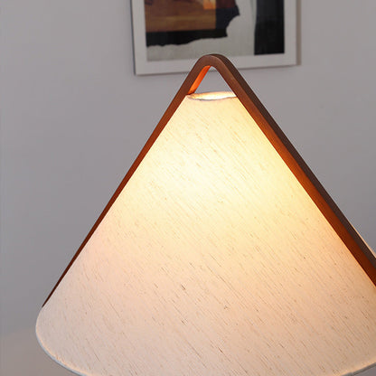 Traditional Vintage Round Cone Teak Cotton Fabric 1-Light Standing Floor Lamp For Living Room