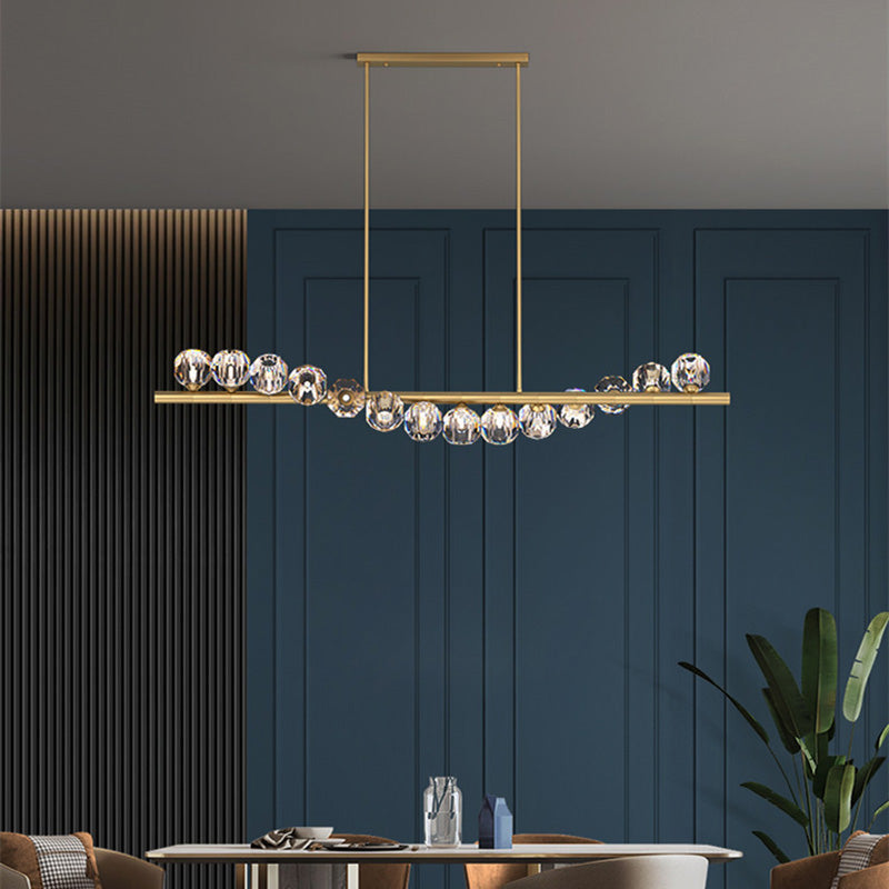 Modern Luxury Magic Bean Linear Orb Copper Crystal 9/11/14/17 Light Chandelier For Living Room