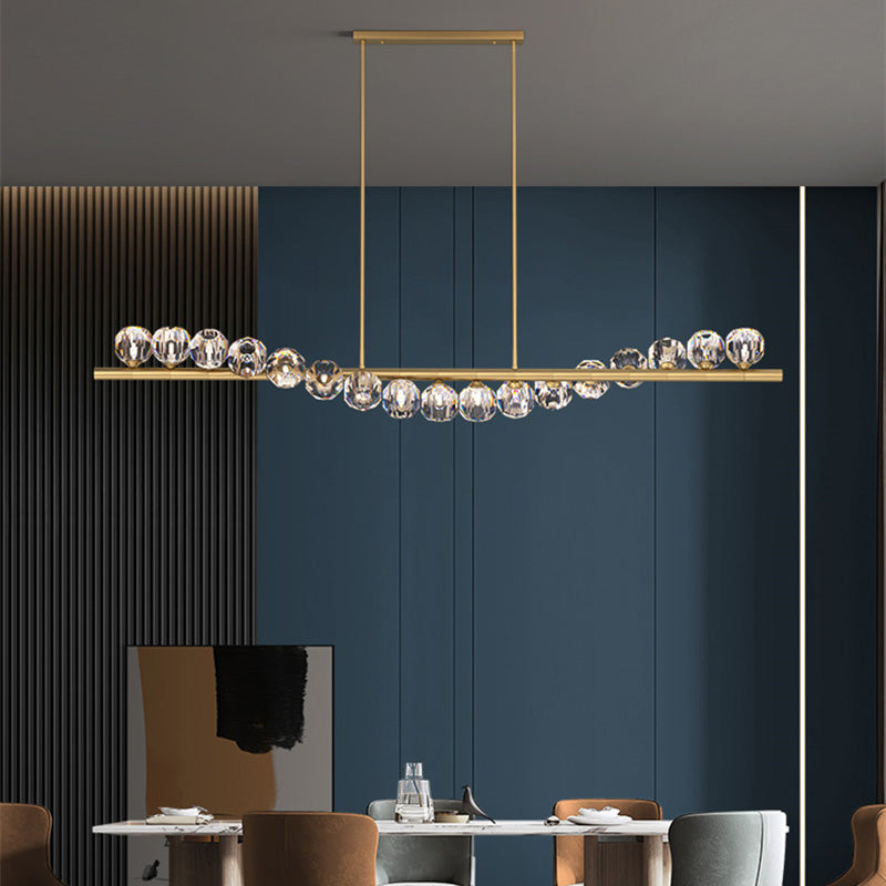 Modern Luxury Magic Bean Linear Orb Copper Crystal 9/11/14/17 Light Chandelier For Living Room
