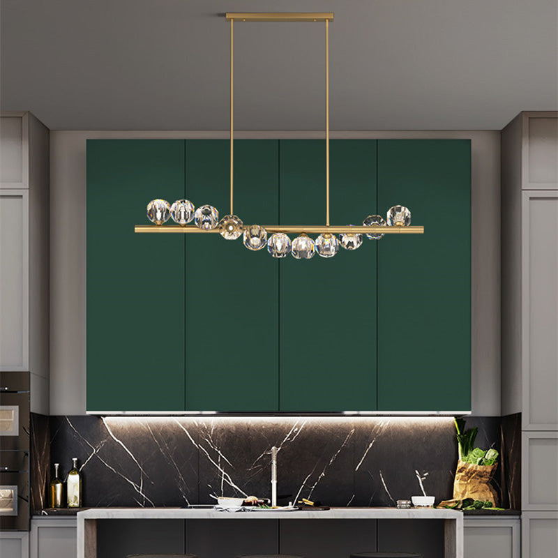 Modern Luxury Magic Bean Linear Orb Copper Crystal 9/11/14/17 Light Chandelier For Living Room