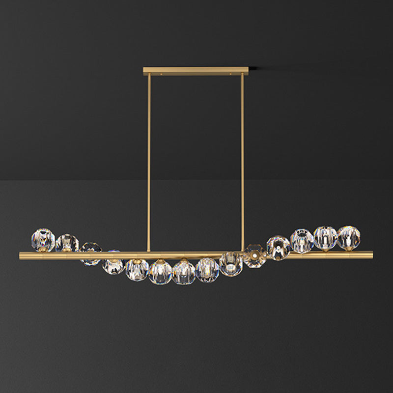 Modern Luxury Magic Bean Linear Orb Copper Crystal 9/11/14/17 Light Chandelier For Living Room