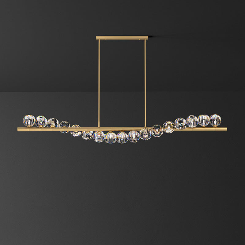 Modern Luxury Magic Bean Linear Orb Copper Crystal 9/11/14/17 Light Chandelier For Living Room
