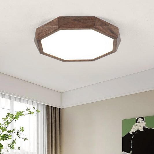 Modern Minimalist Octagonal Dome Black Walnut Acrylic LED Flush Mount Ceiling Light For Bedroom
