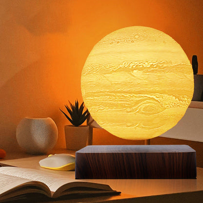 Contemporary Creative Levitation 3D PEGT Moon Round Orb ABS Wood LED Table Lamp For Bedroom