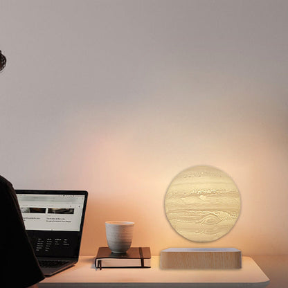 Contemporary Creative Levitation 3D PEGT Moon Round Orb ABS Wood LED Table Lamp For Bedroom
