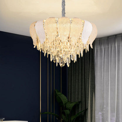 Modern Luxury Round Iron Crystal 9/15/21 Light Chandelier For Living Room