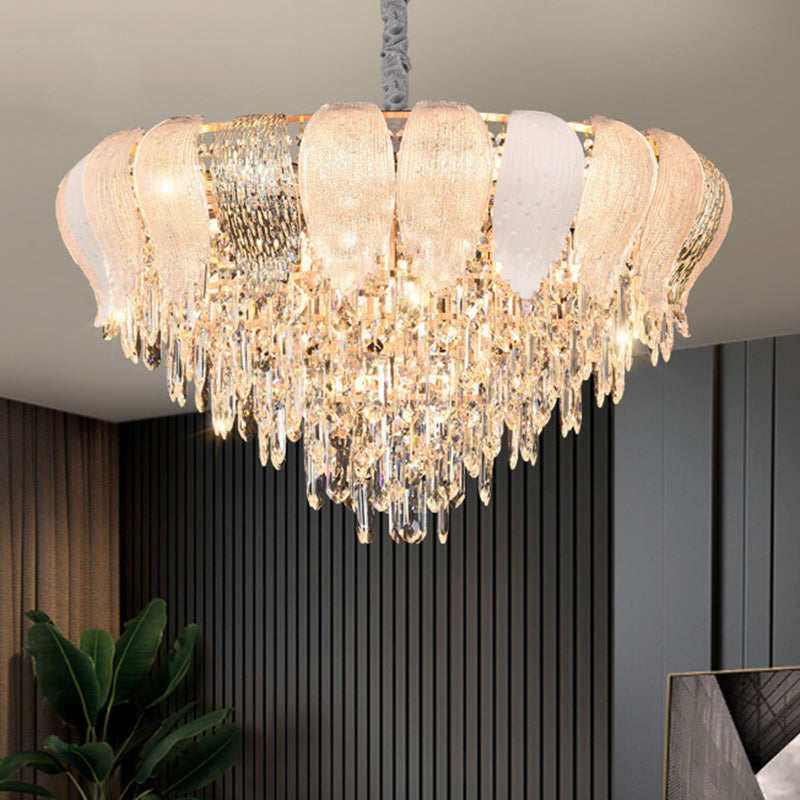 Modern Luxury Round Iron Crystal 9/15/21 Light Chandelier For Living Room