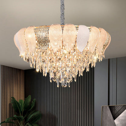 Modern Luxury Round Iron Crystal 9/15/21 Light Chandelier For Living Room