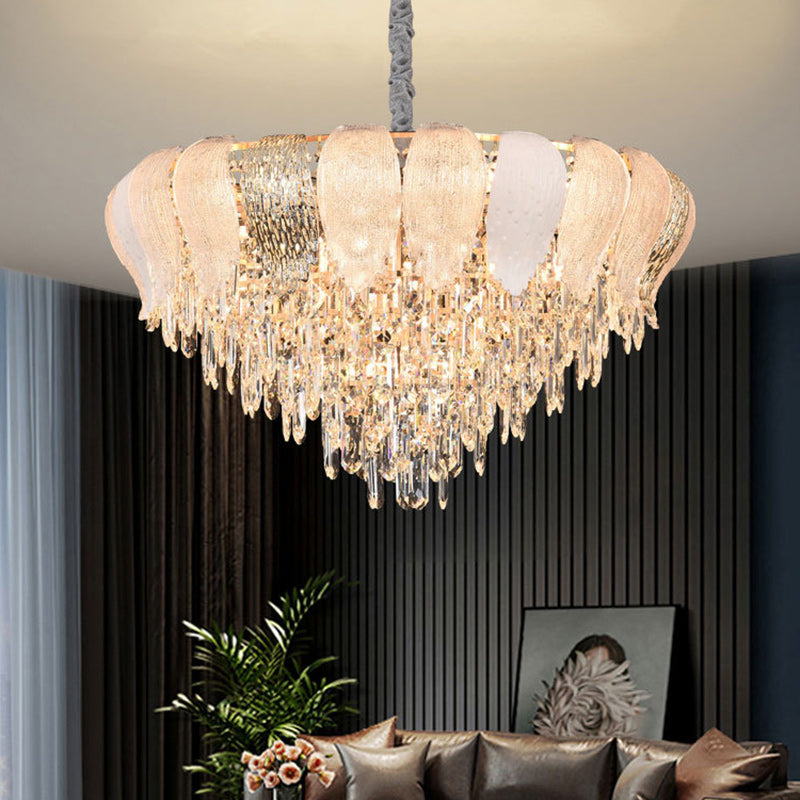 Modern Luxury Round Iron Crystal 9/15/21 Light Chandelier For Living Room