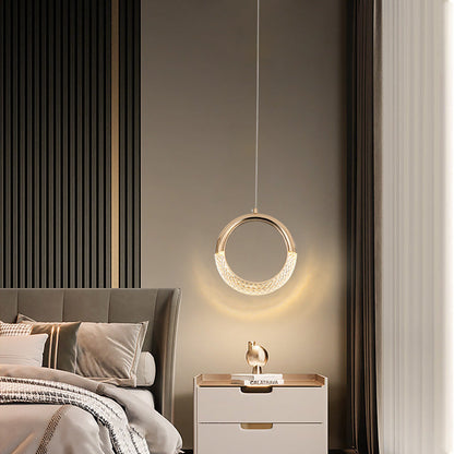 Modern Luxury Ring Moon Round Aluminum Hardware Acrylic LED Pendant Light For Bedroom