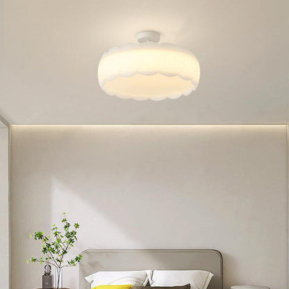 Contemporary Scandinavian Cream Round Lace PE Hardware Semi-Flush Mount Ceiling Light For Bedroom