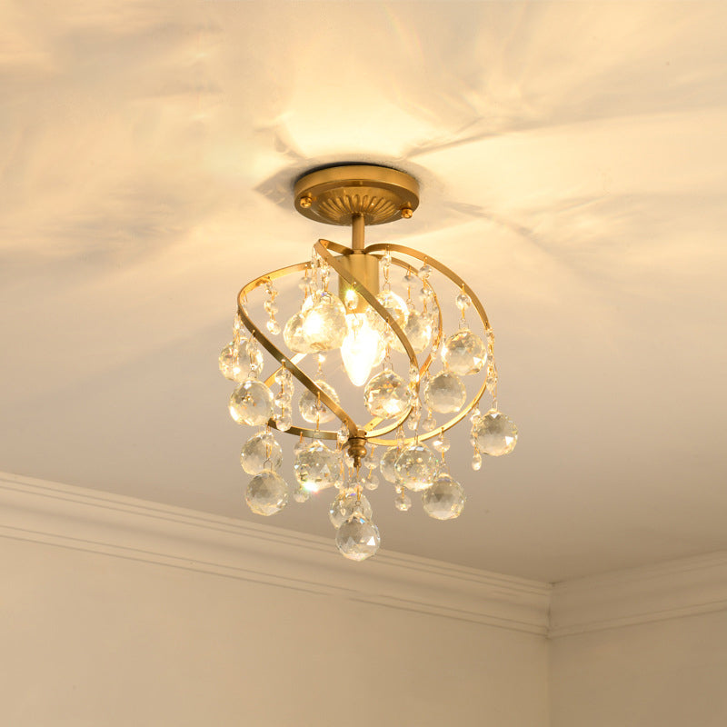 Modern Luxury Round Dome Iron Crystal 1/3 Light Semi-Flush Mount Ceiling Light For Bedroom