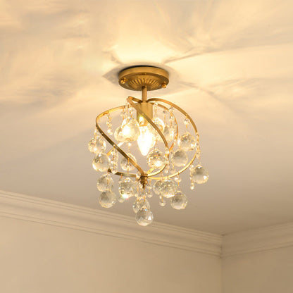 Modern Luxury Round Dome Iron Crystal 1/3 Light Semi-Flush Mount Ceiling Light For Bedroom