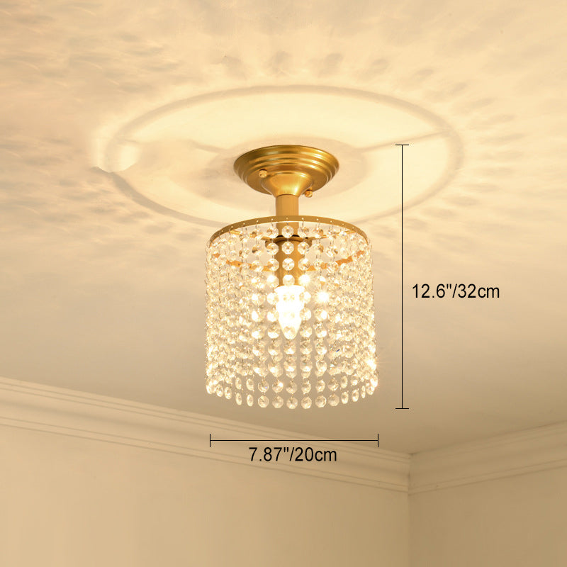 Modern Luxury Round Dome Iron Crystal 1/3 Light Semi-Flush Mount Ceiling Light For Bedroom