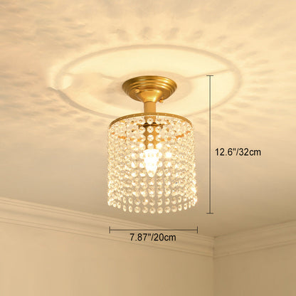 Modern Luxury Round Dome Iron Crystal 1/3 Light Semi-Flush Mount Ceiling Light For Bedroom
