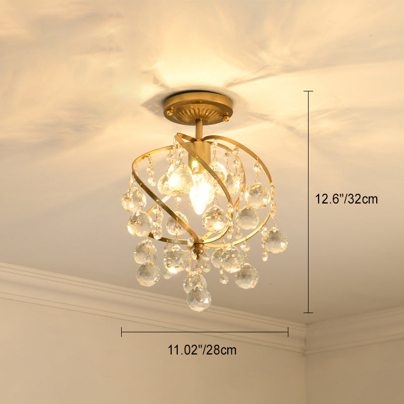 Modern Luxury Round Dome Iron Crystal 1/3 Light Semi-Flush Mount Ceiling Light For Bedroom