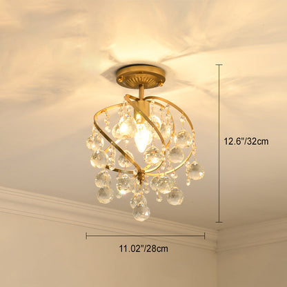 Modern Luxury Round Dome Iron Crystal 1/3 Light Semi-Flush Mount Ceiling Light For Bedroom