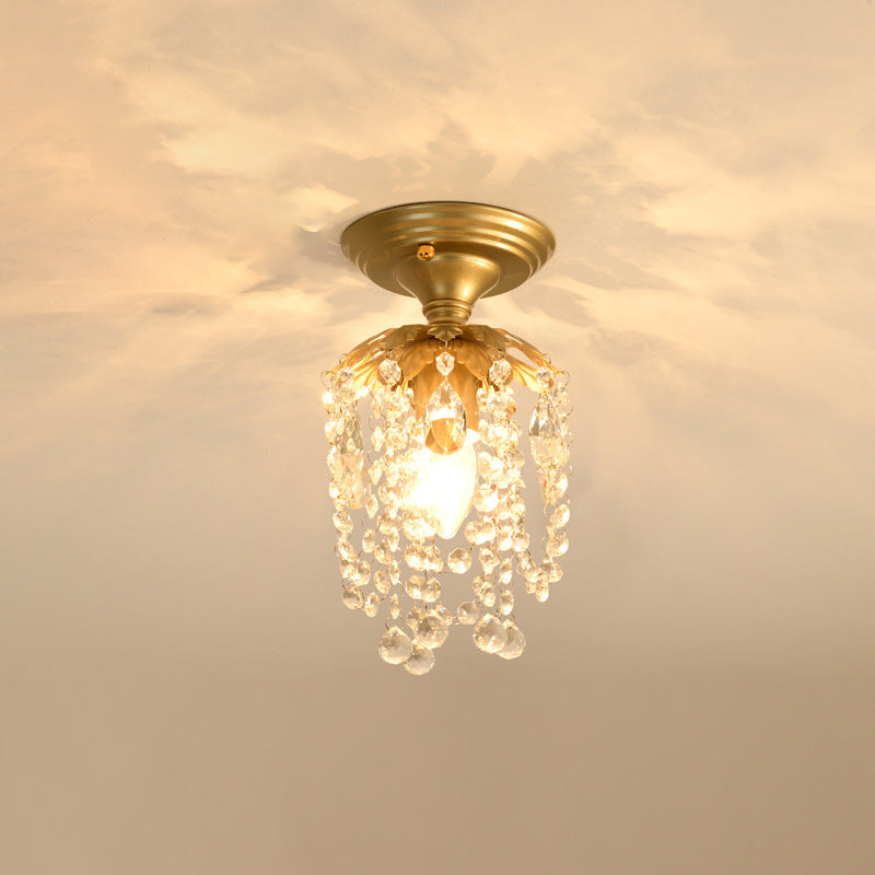 Modern Luxury Round Dome Iron Crystal 1/3 Light Semi-Flush Mount Ceiling Light For Bedroom
