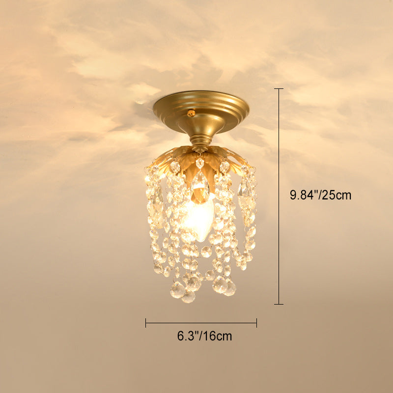 Modern Luxury Round Dome Iron Crystal 1/3 Light Semi-Flush Mount Ceiling Light For Bedroom