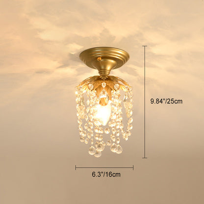 Modern Luxury Round Dome Iron Crystal 1/3 Light Semi-Flush Mount Ceiling Light For Bedroom