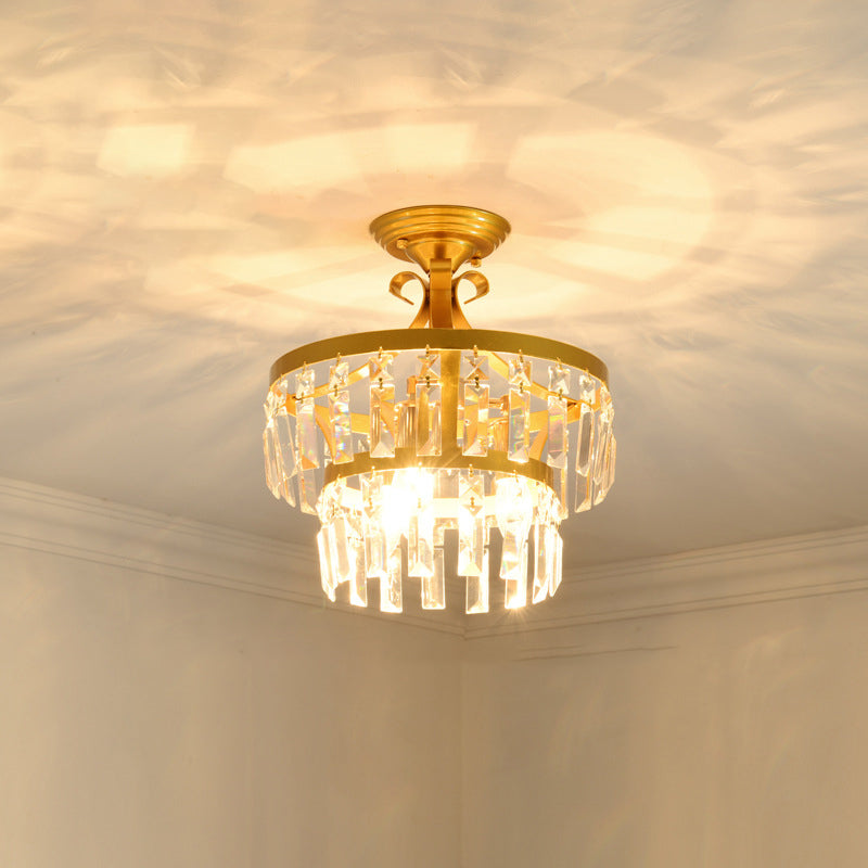 Modern Luxury Round Dome Iron Crystal 1/3 Light Semi-Flush Mount Ceiling Light For Bedroom