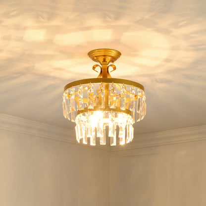 Modern Luxury Round Dome Iron Crystal 1/3 Light Semi-Flush Mount Ceiling Light For Bedroom