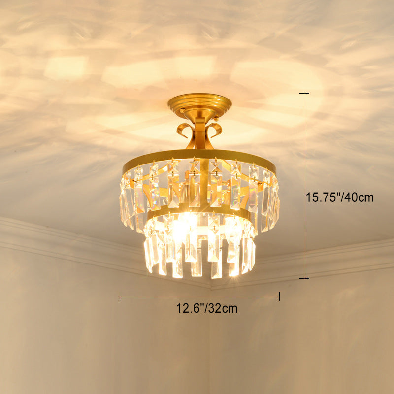Modern Luxury Round Dome Iron Crystal 1/3 Light Semi-Flush Mount Ceiling Light For Bedroom